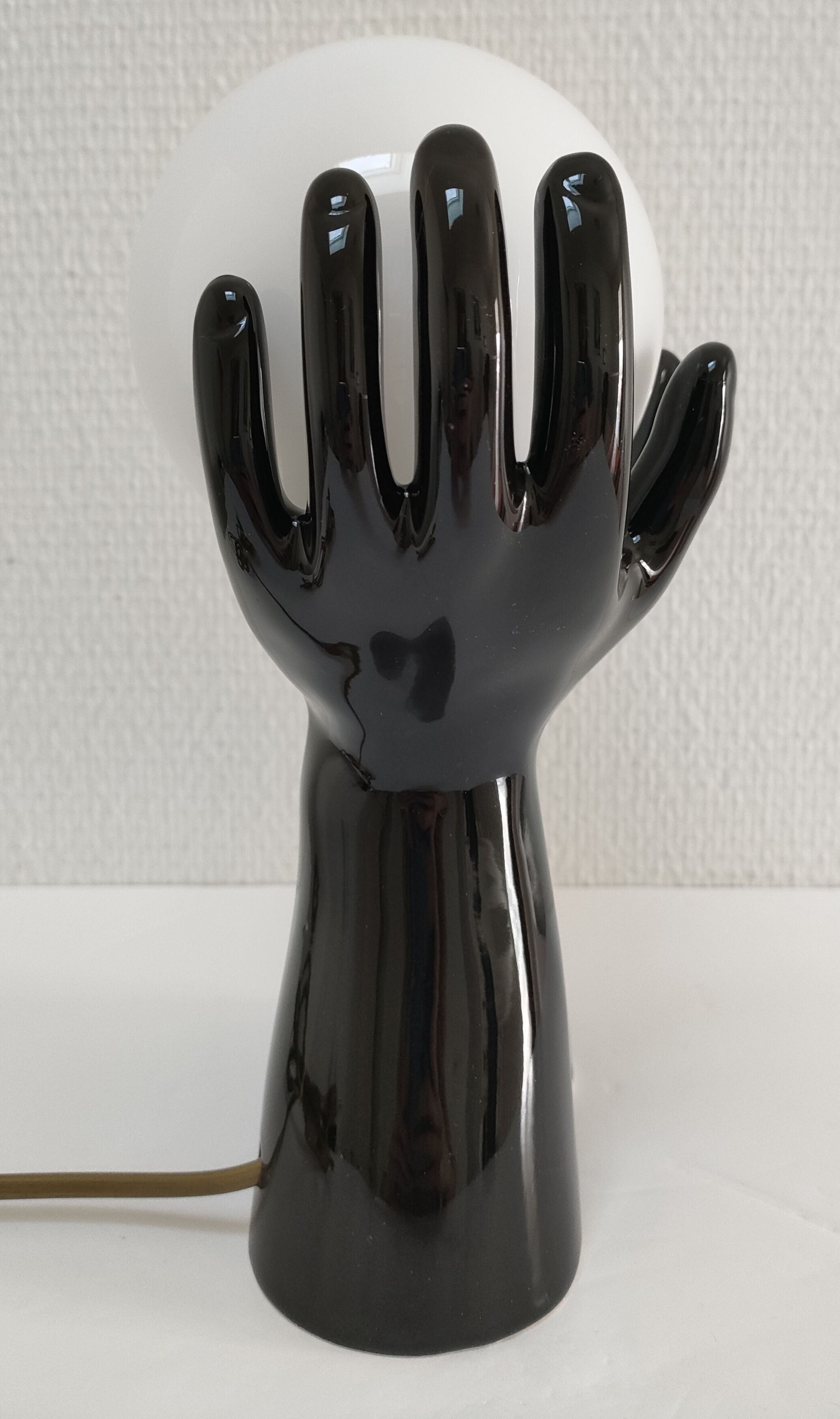 Black ceramic and opaline design hand lamp 90s