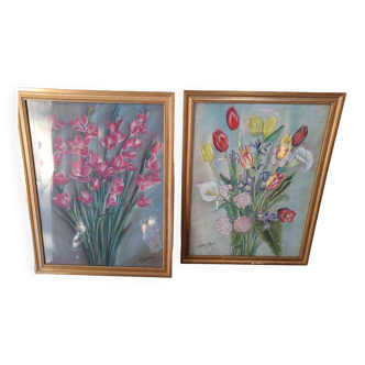 Deux tableaux pastel signés Kaldori