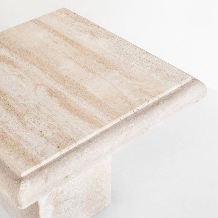 Vintage coffee or side table. Travertine marble. Italy, 1980s