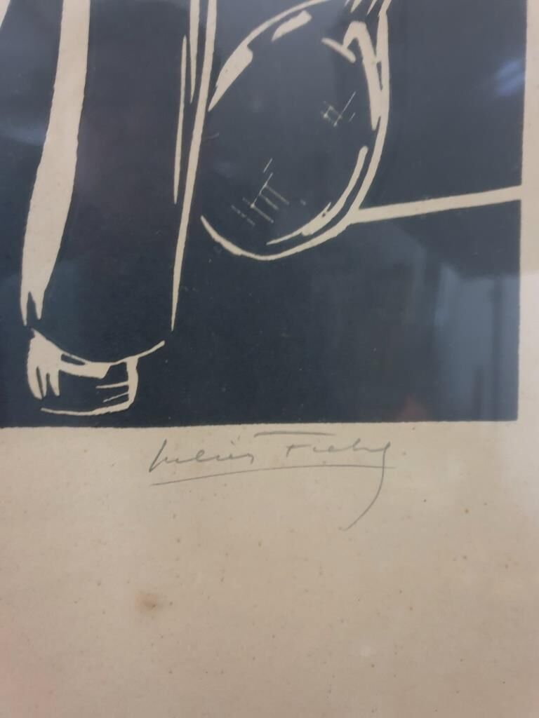 Vintage art deco tennis linocut