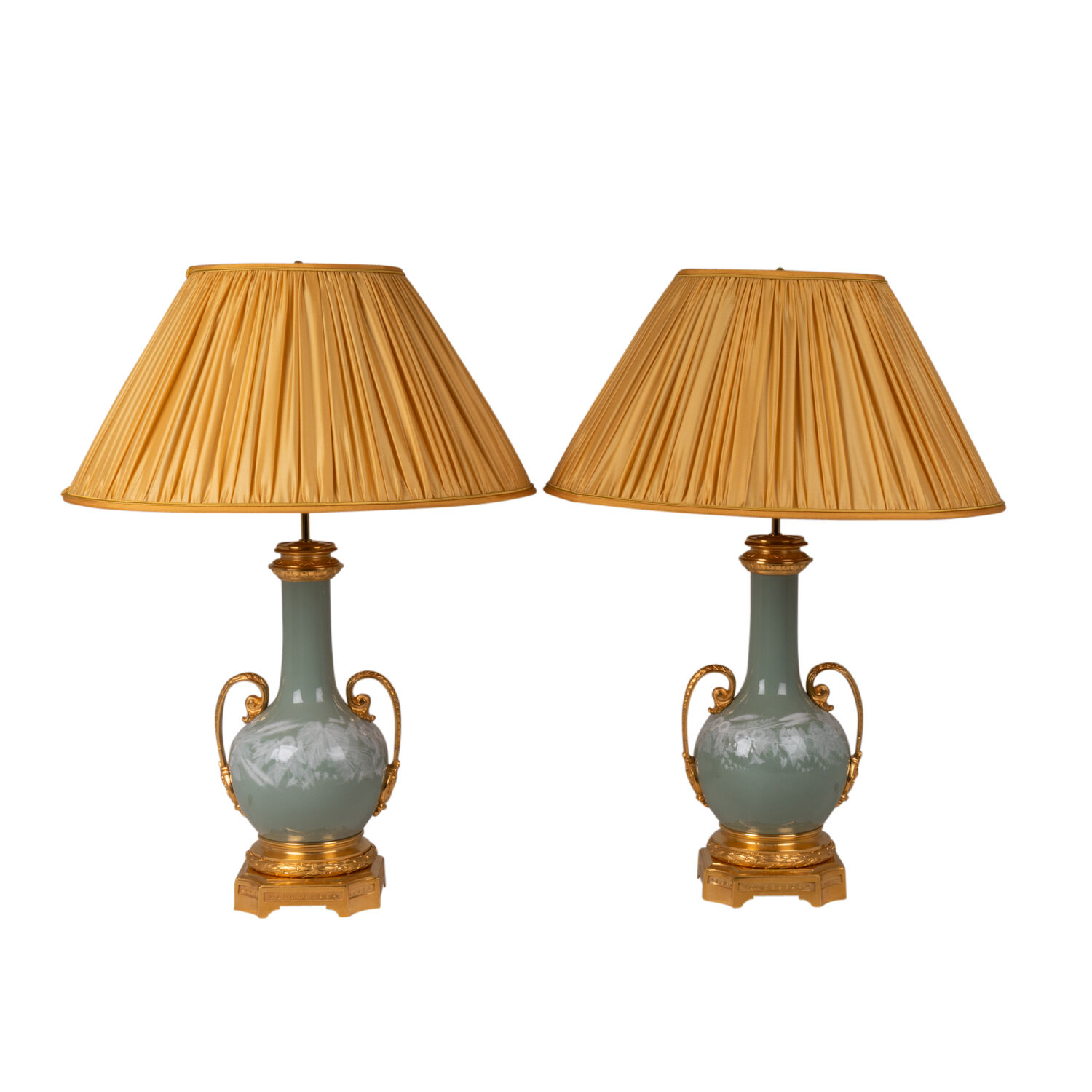 Pair of lamps in celadon porcelain and bronze, circa 1880