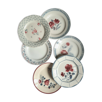 Old flat plates mismatched in earthenware