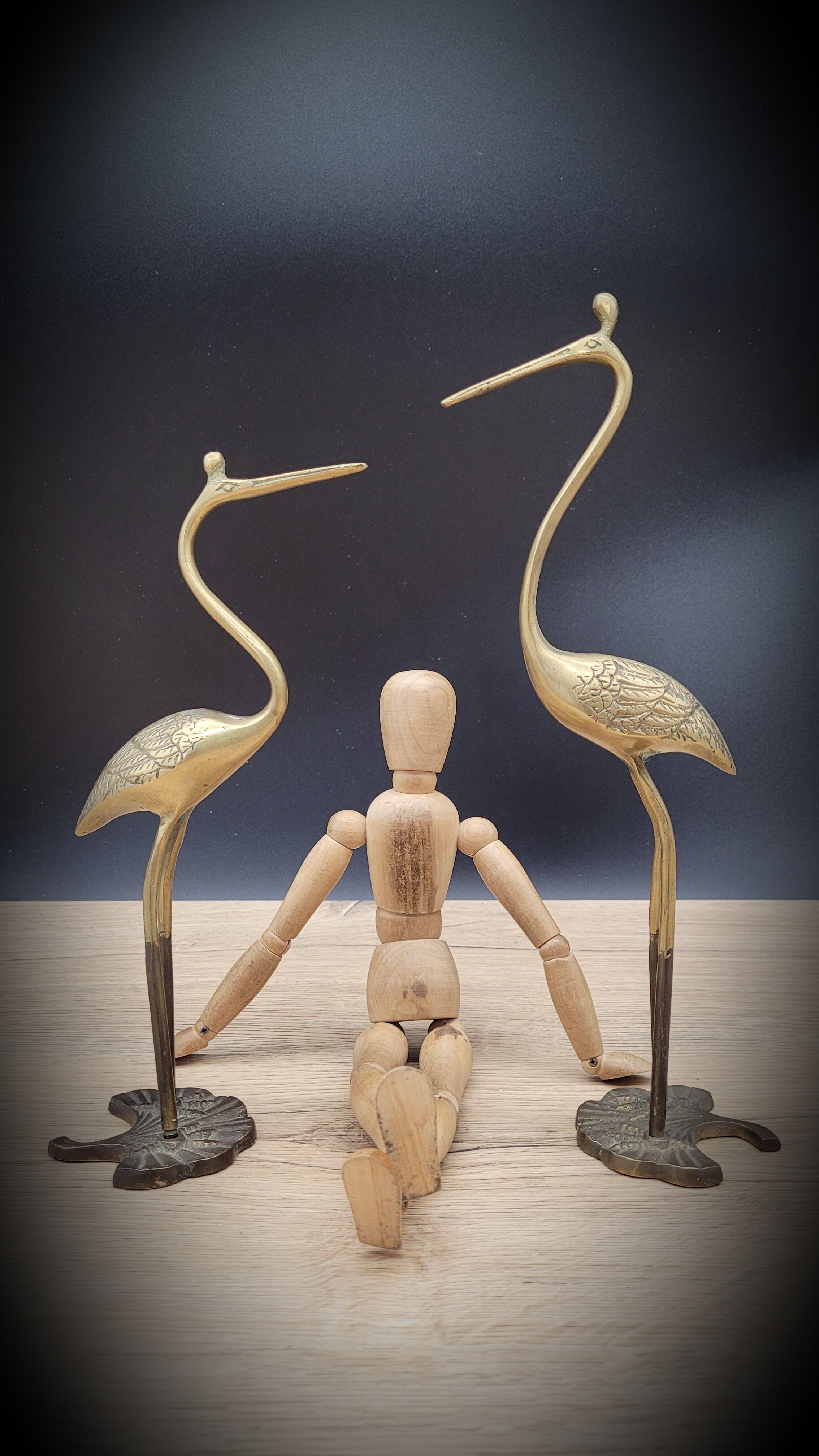 Duo ashy herons in brass