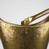French vintage rustic brass and copper base umbrella stand with embossed decoration