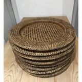 Anciens Dessous Presentation plates round natural vintage rattan wicker antique