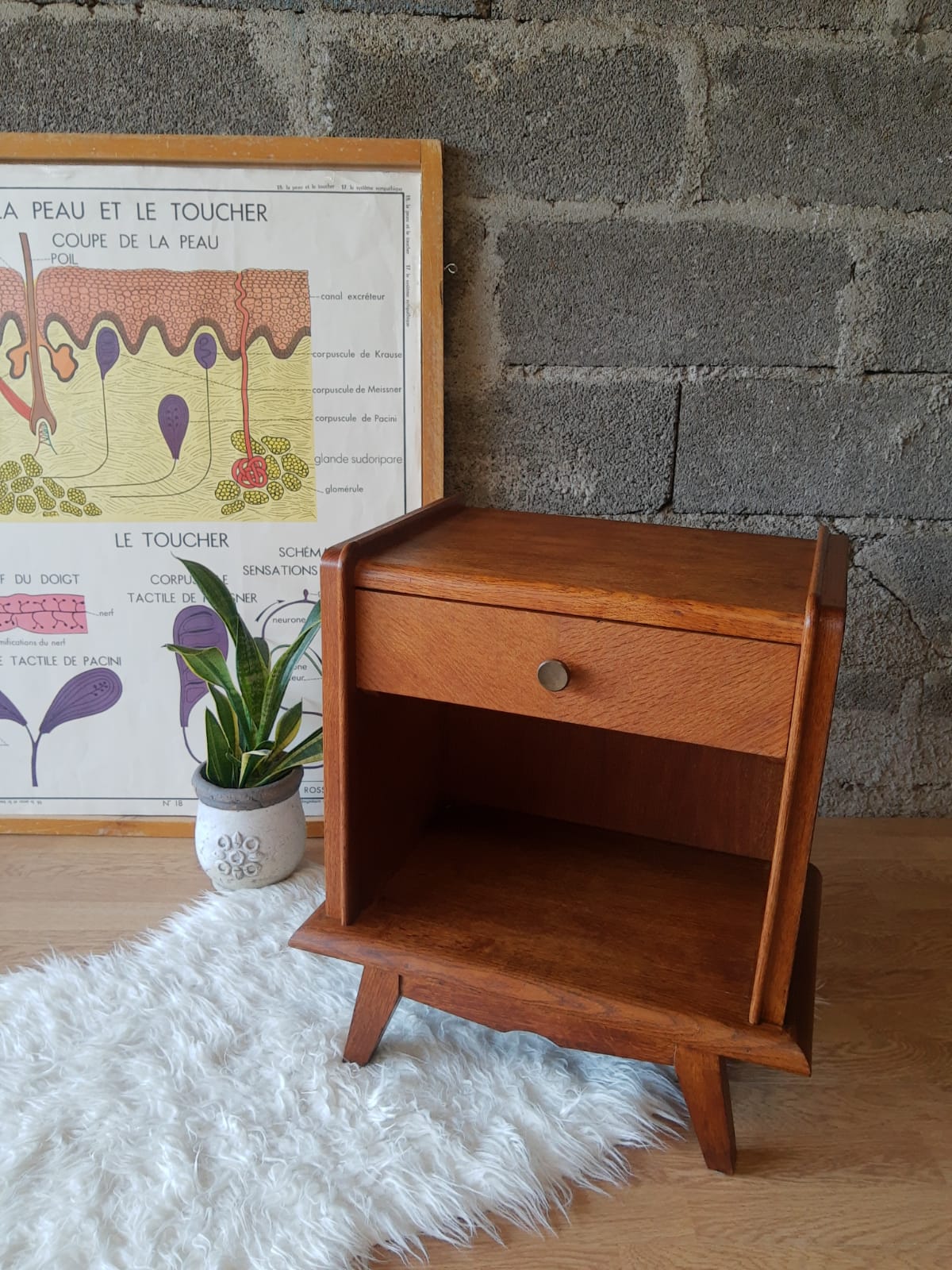 Bedside table oak compass legs - vintage