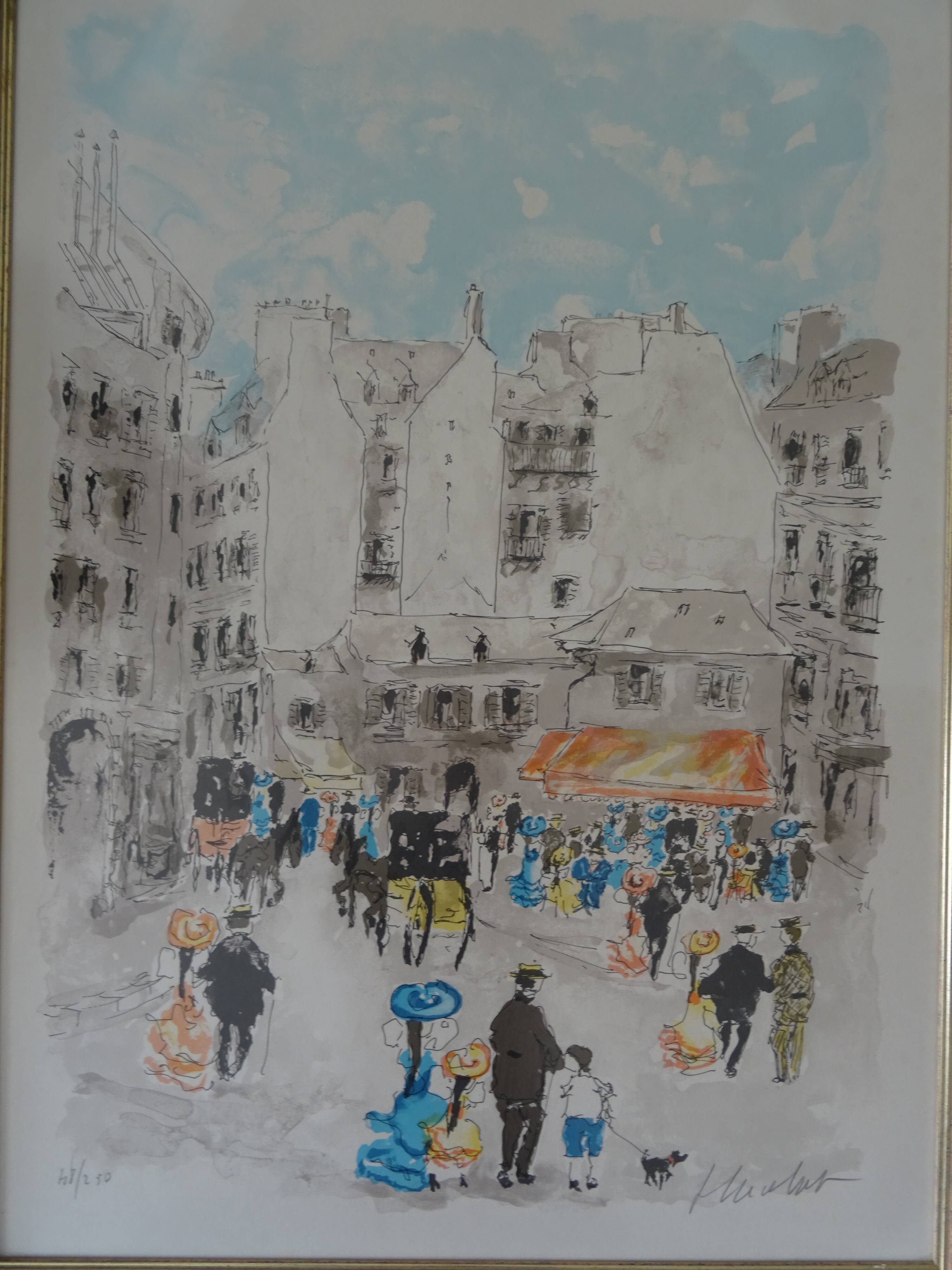 Numbered Paris Latin Quarter lithograph poster signed Urbain Huchet
