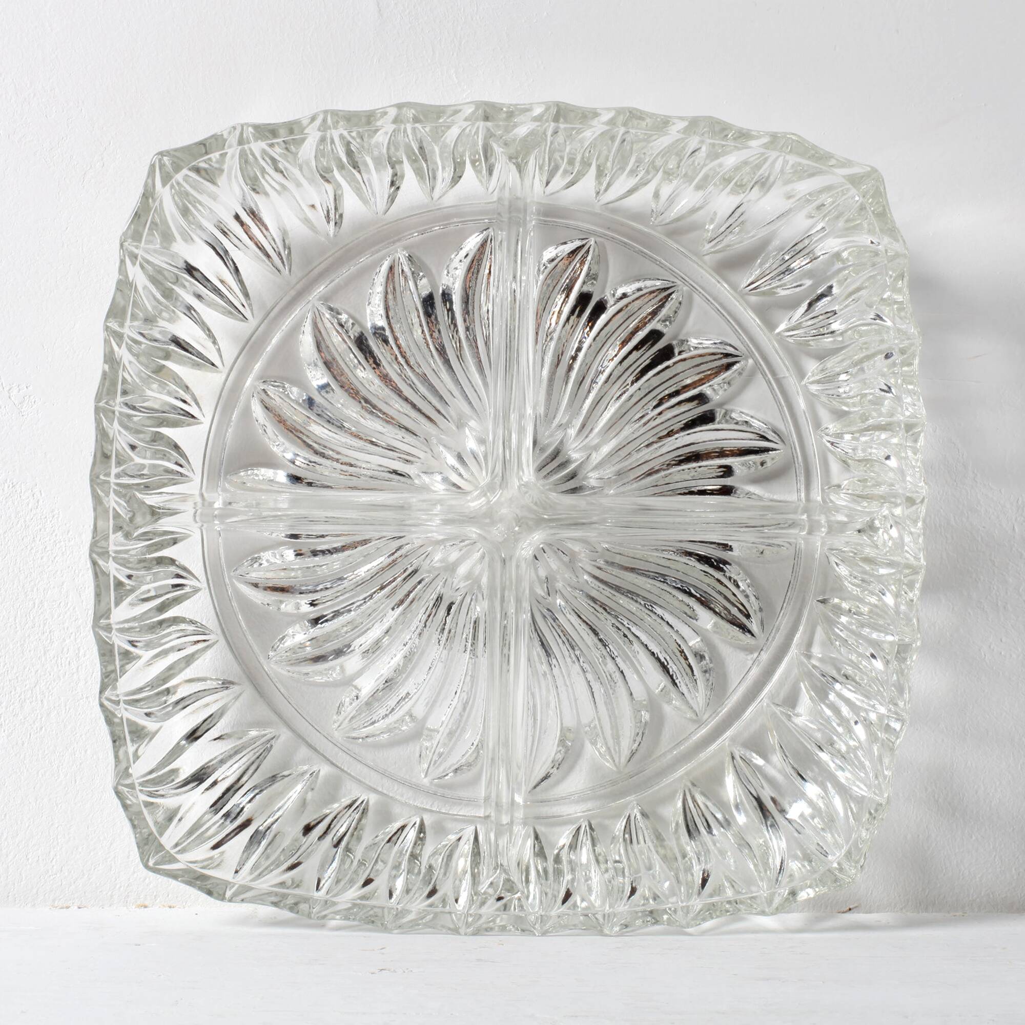 Mid-century Divided Serving Plate / Clear Appetizer Tray / Italy / 1970s