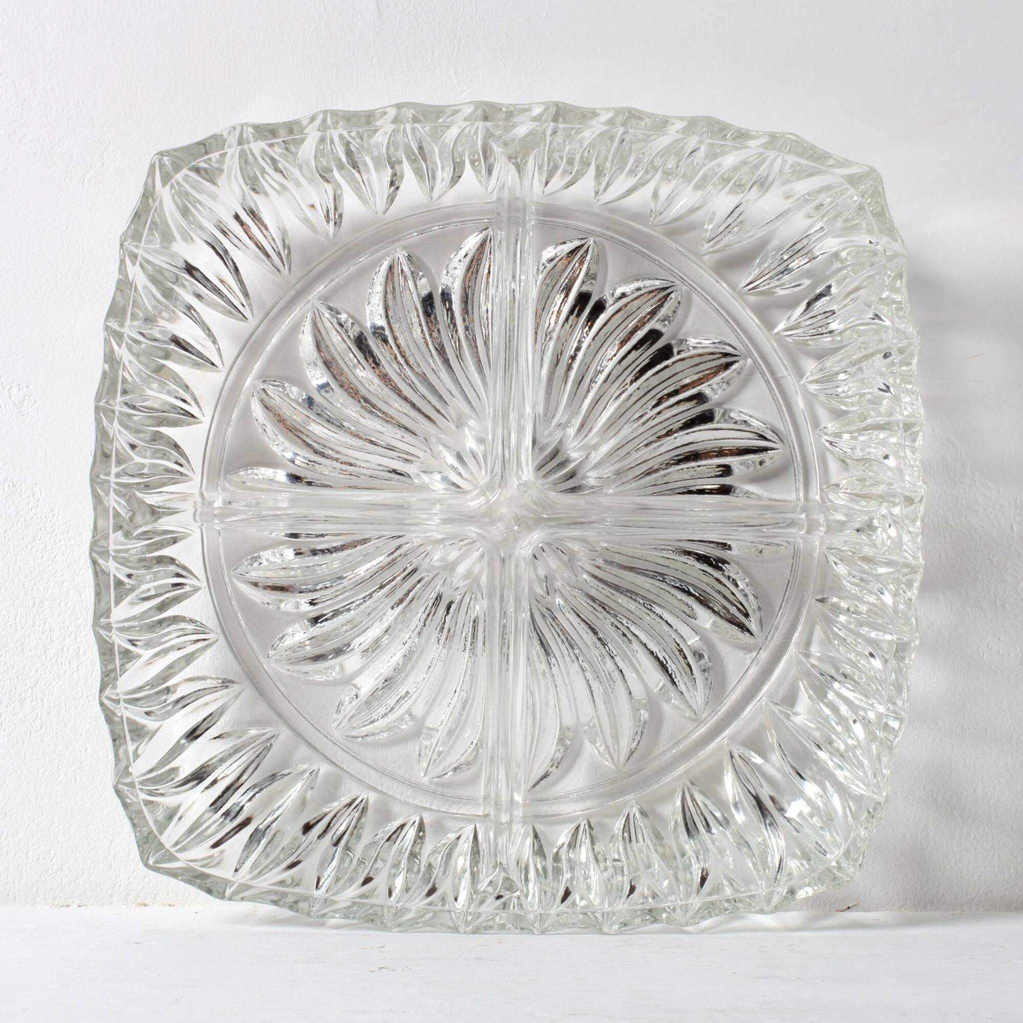 Mid-century Divided Serving Plate / Clear Appetizer Tray / Italy / 1970s