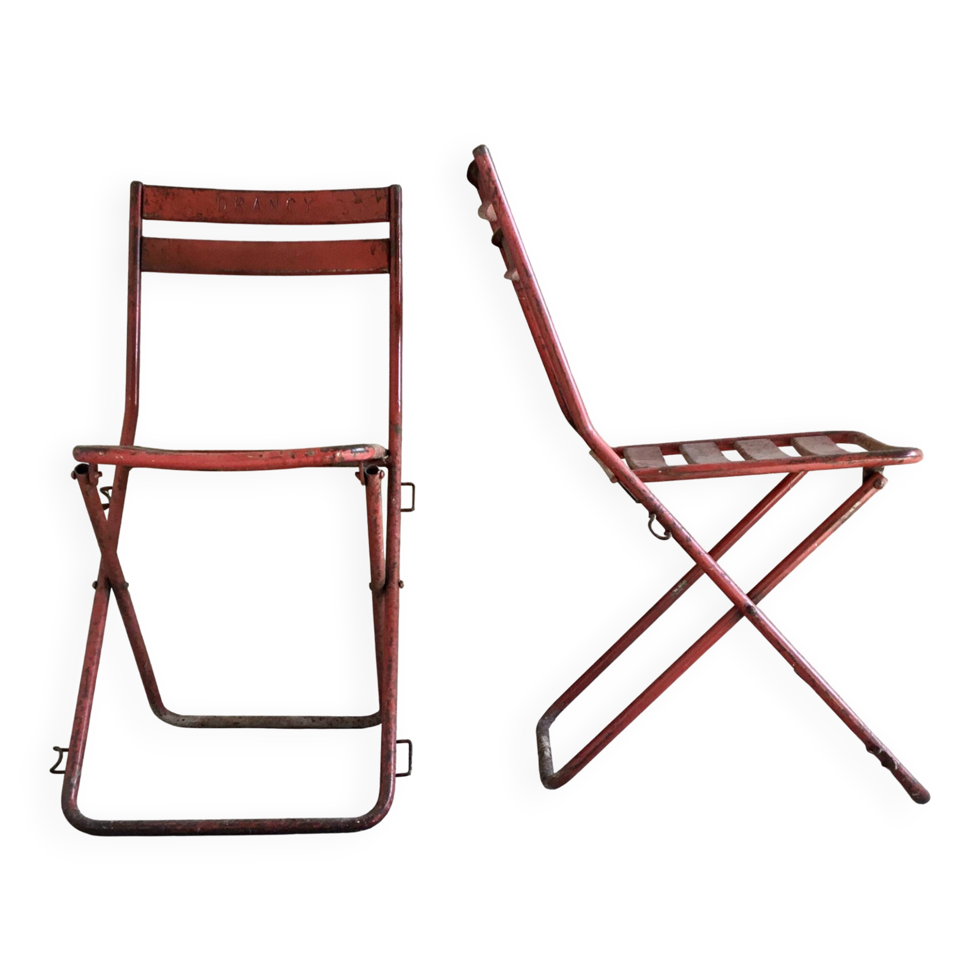 Pair of metal folding chairs Drancy - vintage 1950s