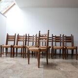 Set of 14 mid-century french rush farmhouse dining chairs