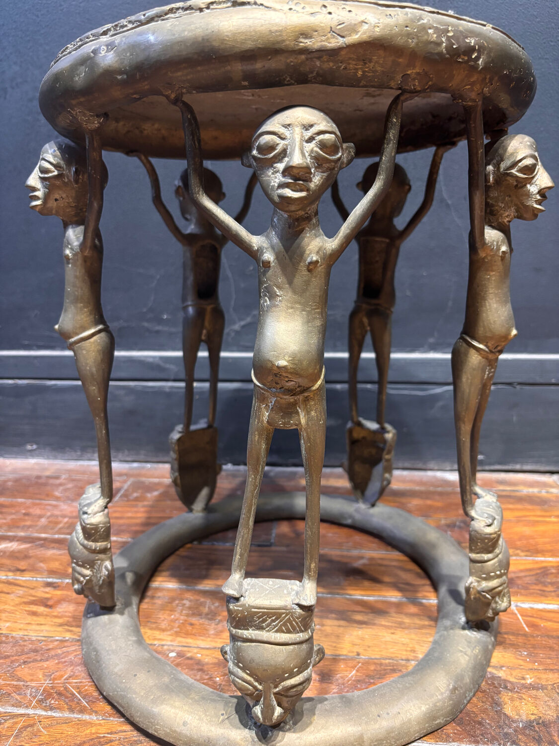 African bronze stool – anthropomorphic figures – tribal art