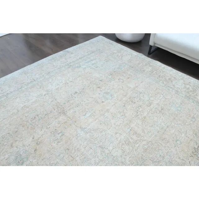1970s Vintage Persian Handmade Wool Cotton Light Tan Area Rug 286x390
