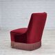 1960s, Danish armchair, original red furniture velour, beech wood legs.