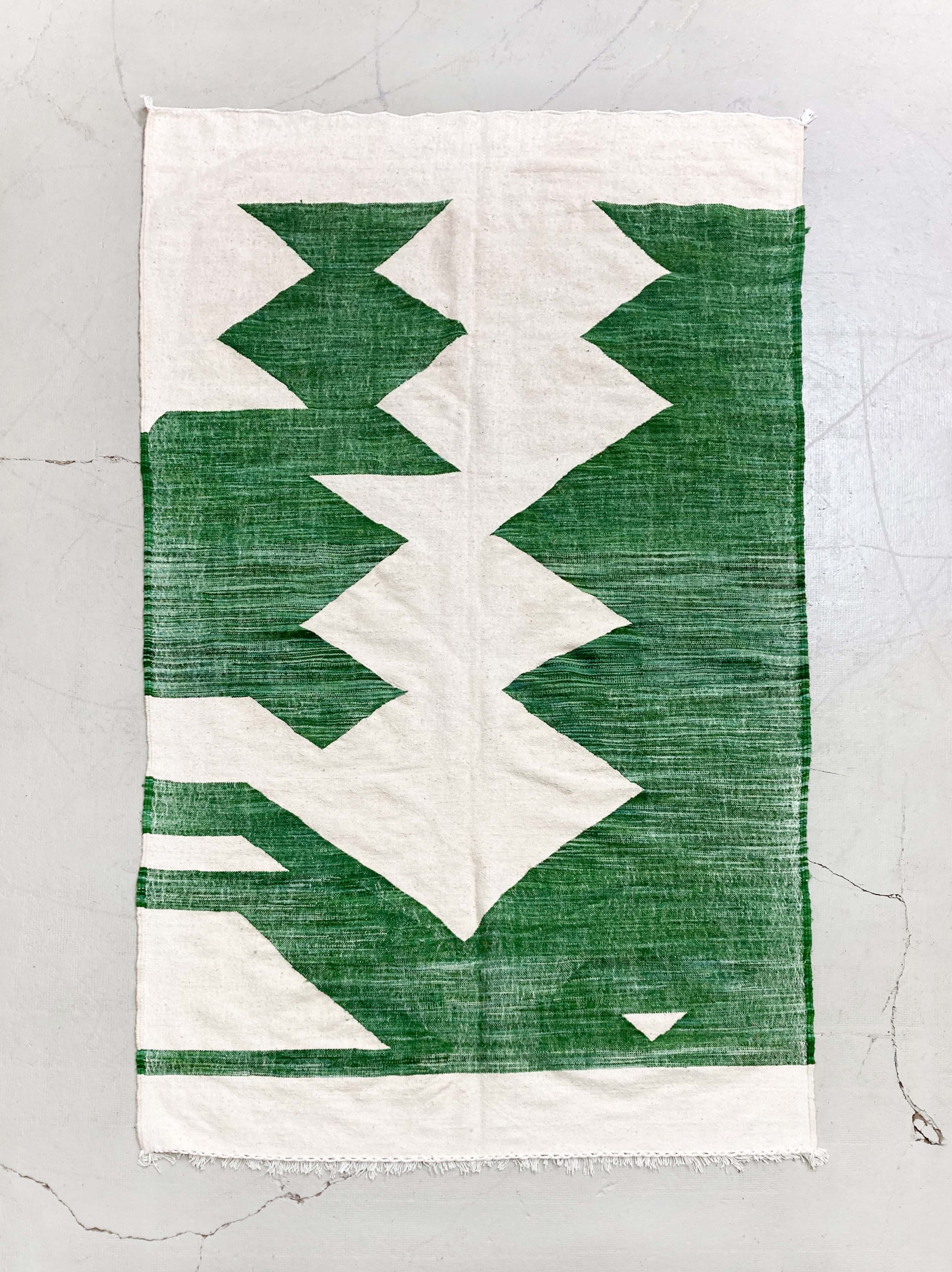 Kilim Moroccan Berber ecru with green patterns 250x142cm