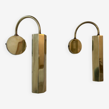 Pair of vintage adjustable wall lights, solid brass, France 1970