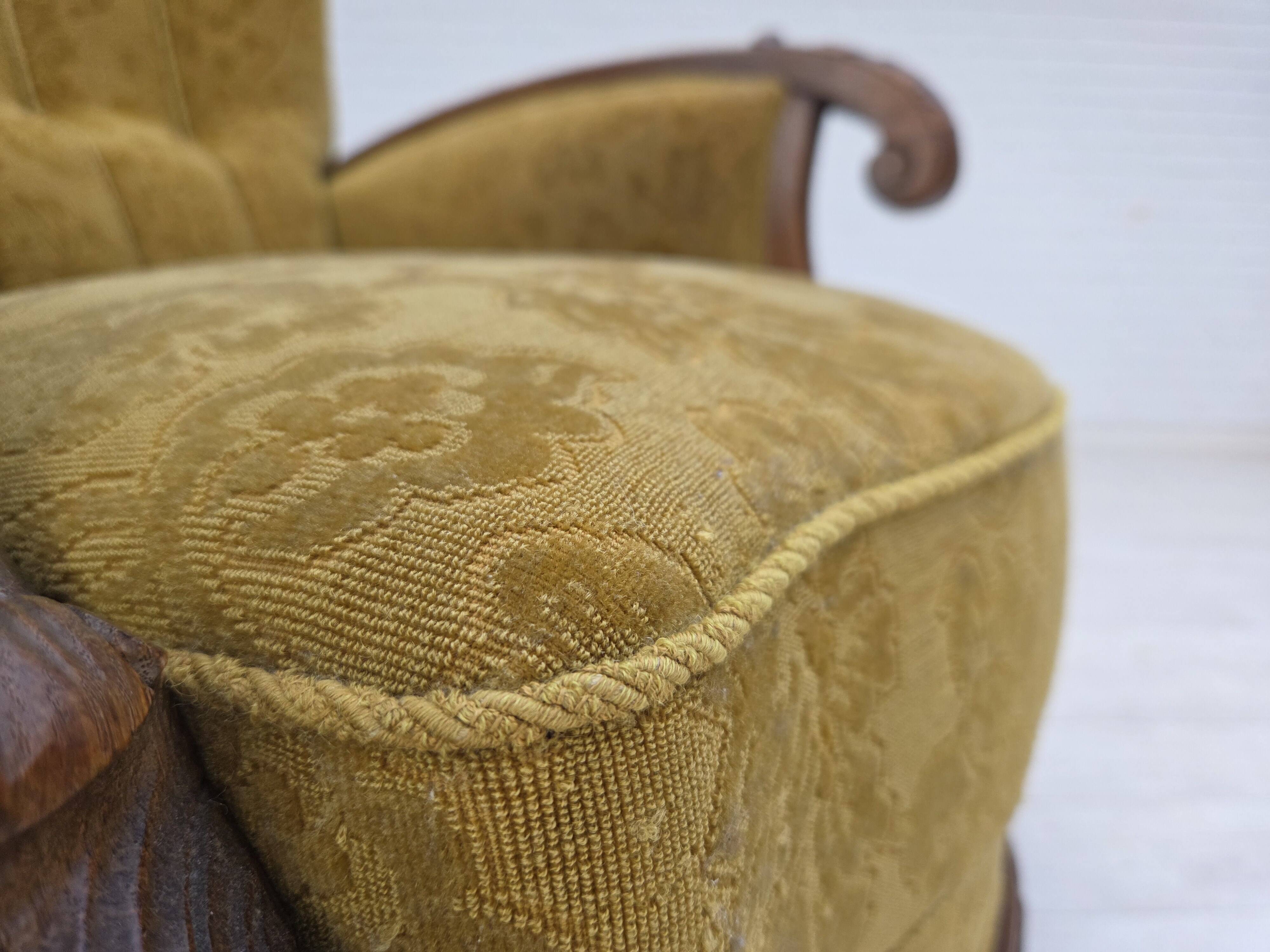 1960s, Danish armchair, furniture wool, solid oak wood.