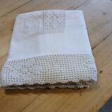 Old fabric and crochet tablecloth