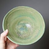 Wabi-Sabi handcrafted ceramic bowl in celadon green, 20th-19th century.