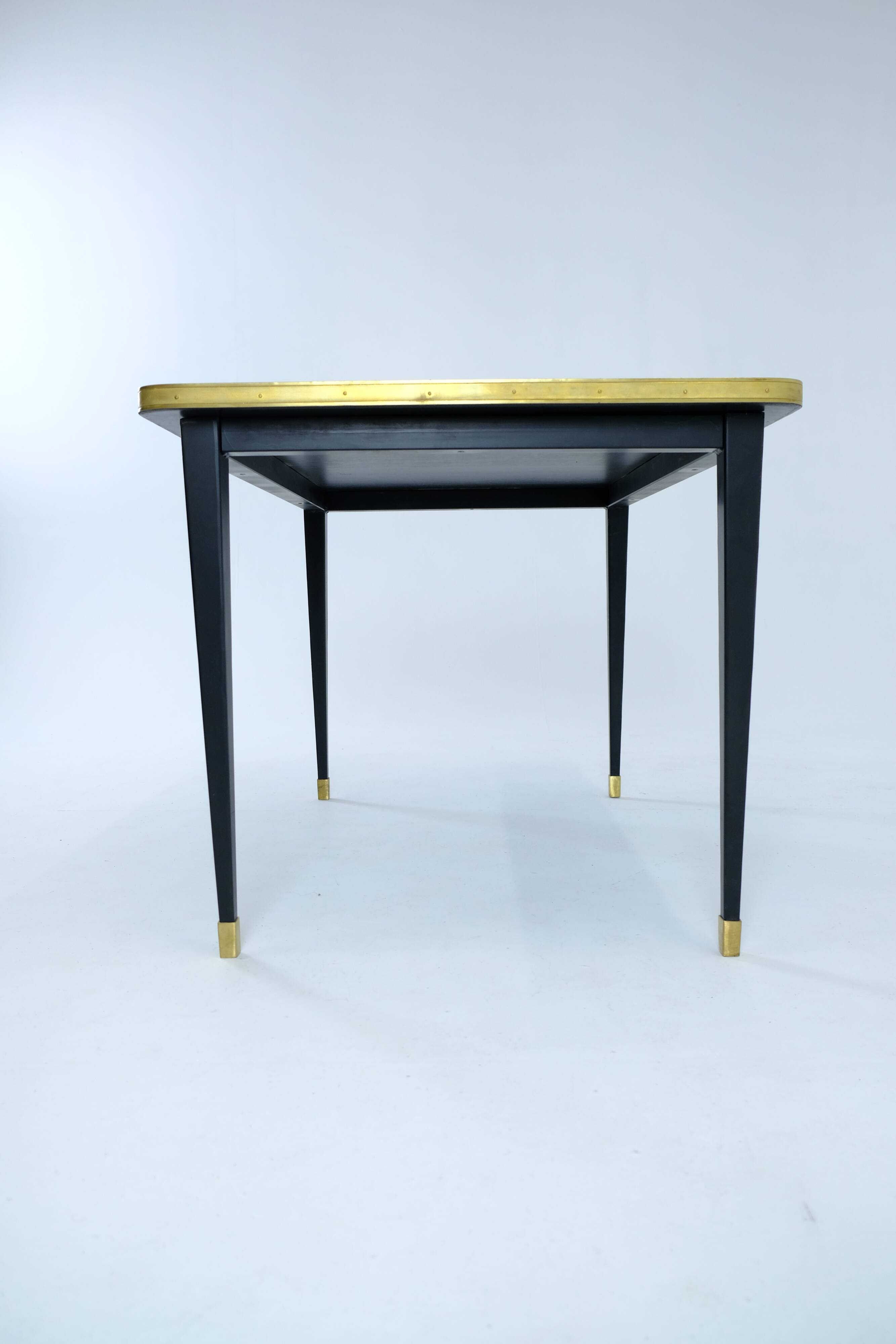 Dining Table, High Gloss Laminate, Brass, Tapered Legs, Burgundy - L