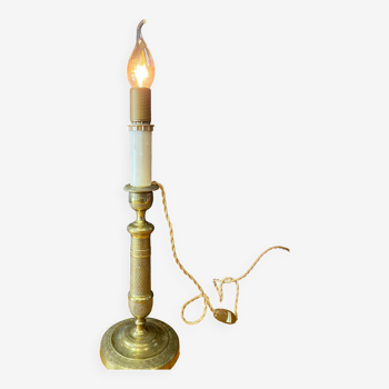 Electrified candle holder brass lamp