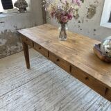 Farmhouse table pine multi-drawers