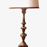 Antique 18th century candlestick lamp, gilded wood, electrified