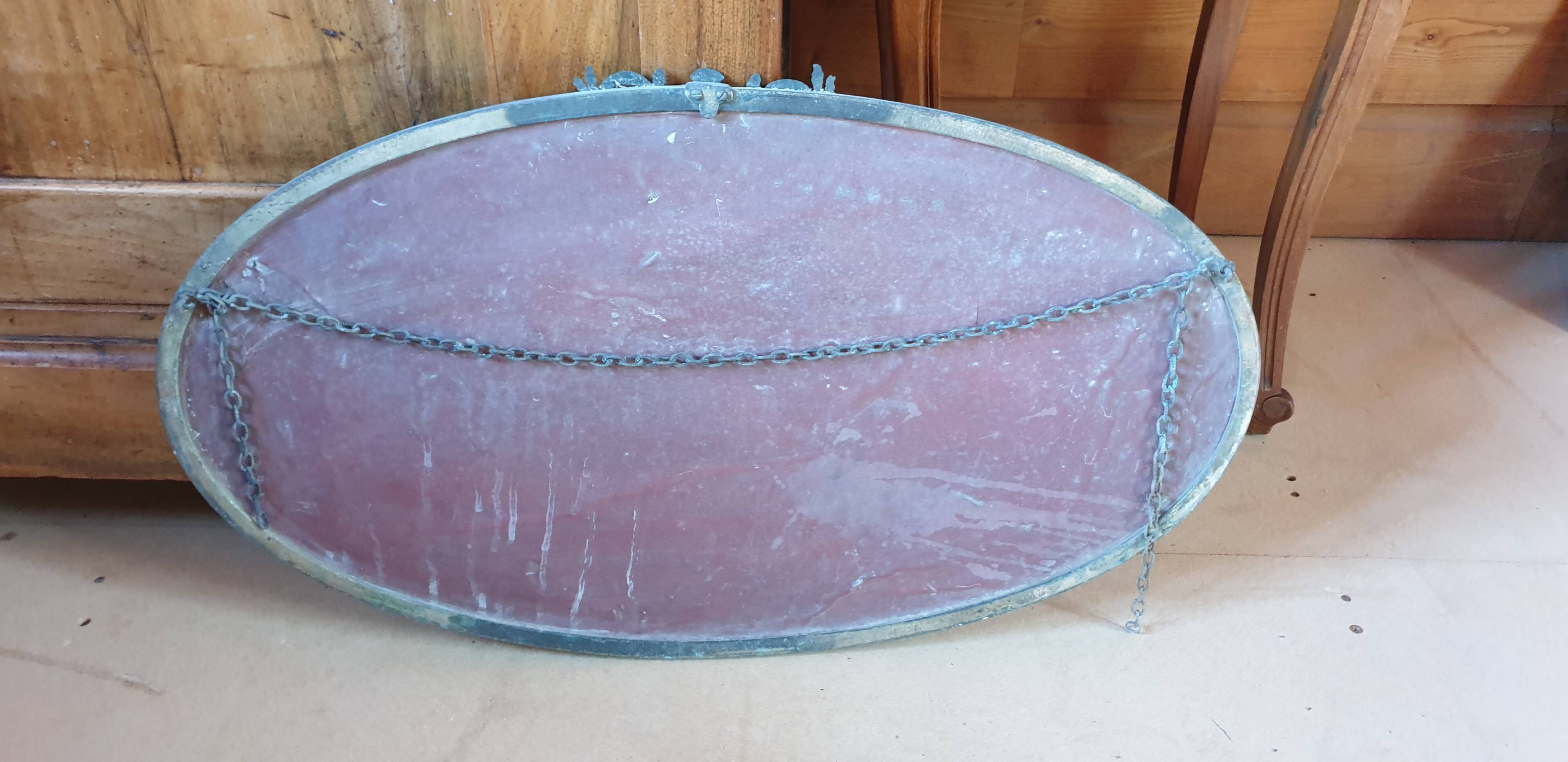 Oval beveled mirror with bronze frame - 19th century