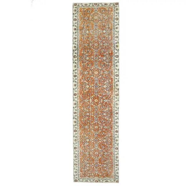 Vintage Turkish Oushak Handmade Wool Cotton Orange Runner 80x318