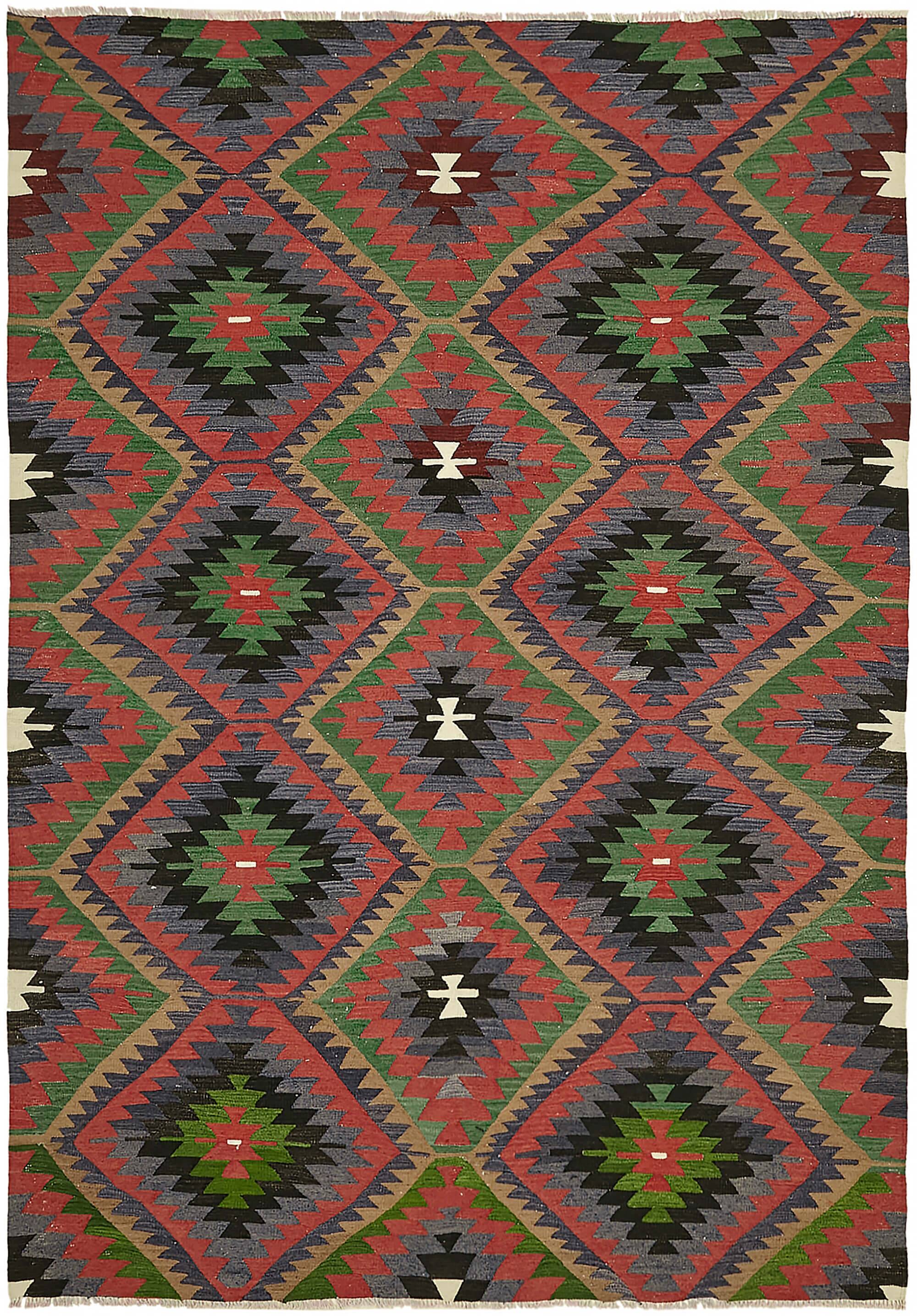Turkish Handmade Vintage Anatolian Kilim 202 cm x 284 cm