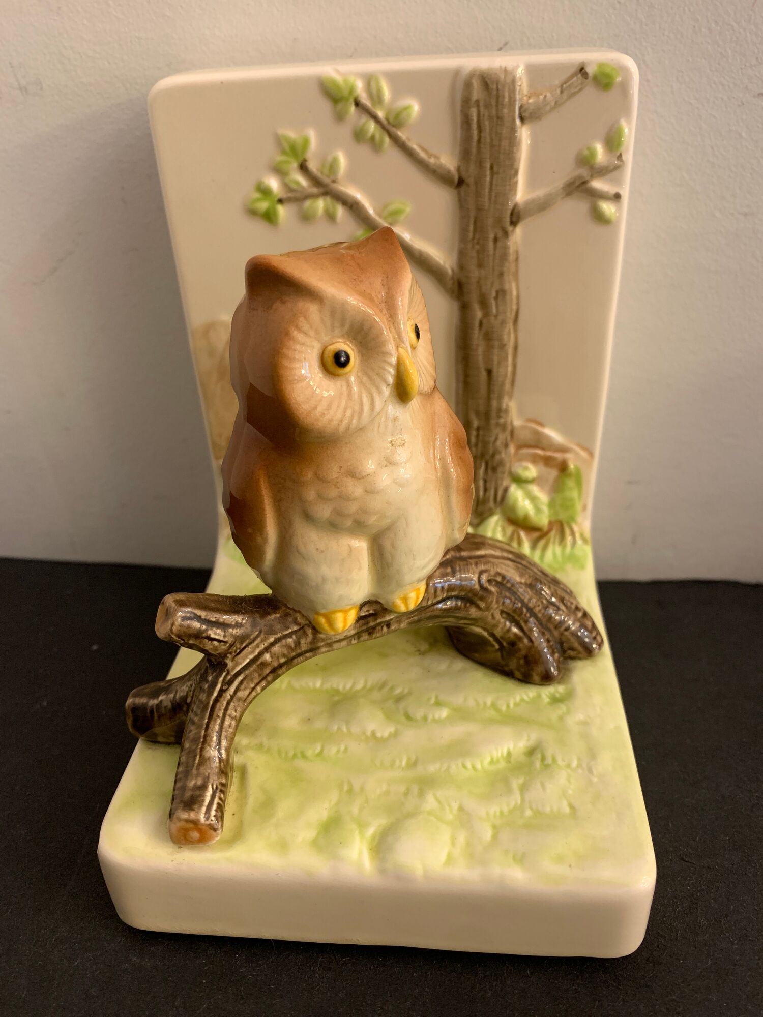Pair of owl Japanese ceramic book greenhouses, 1980