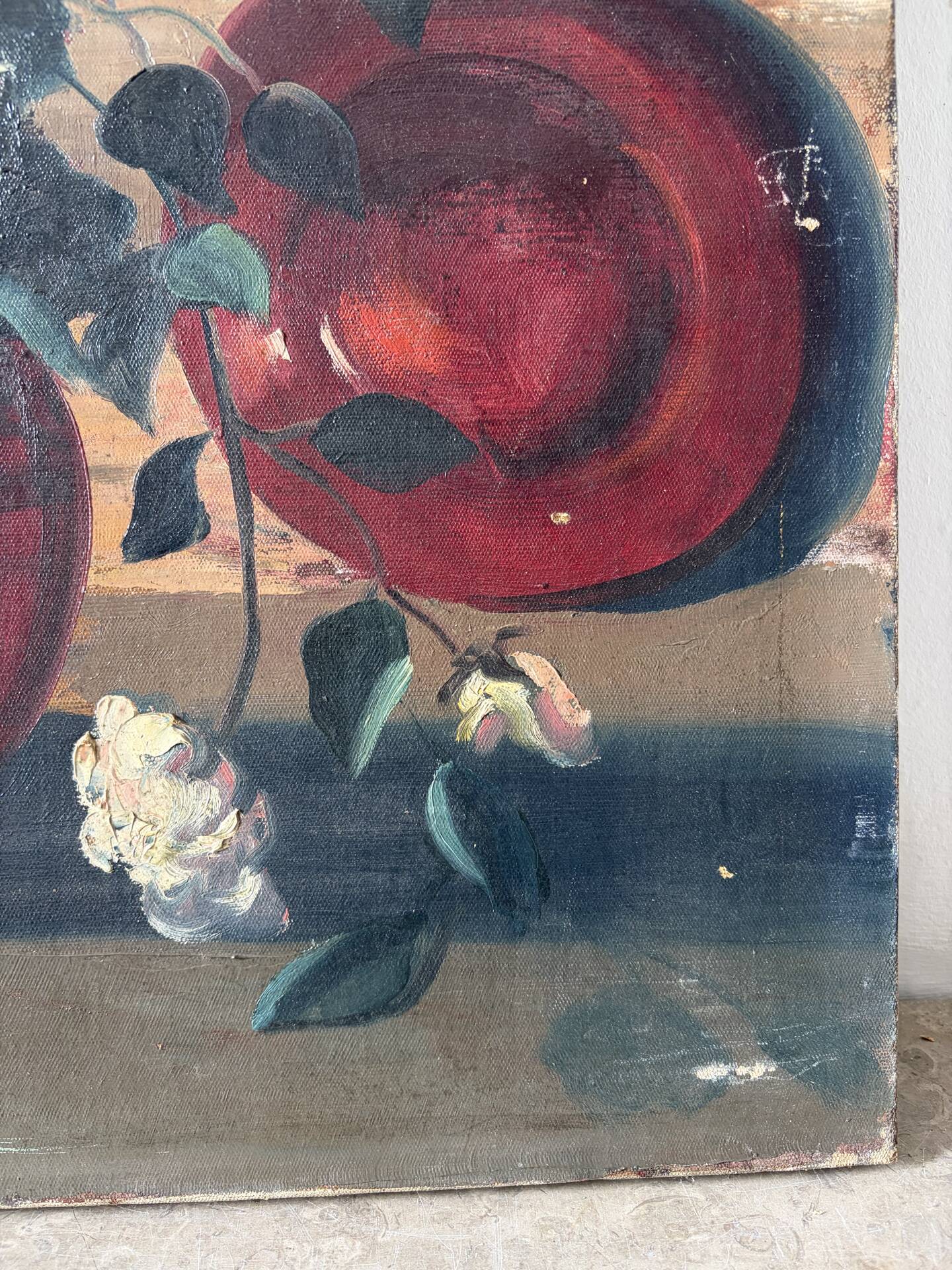 Bouquet of flowers in a red vase, early 20th century, oil on canvas signed.