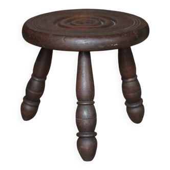 Tabouret tripode vintage en bois tourné