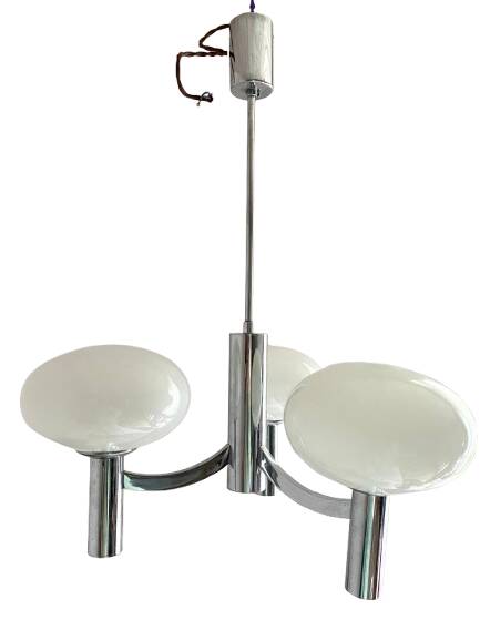 Space age glass and chrome chandelier, Italian design 1970