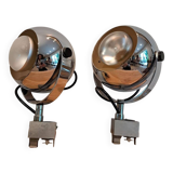 Pair of vintage Eyeball style chrome wall lights (spotlights)