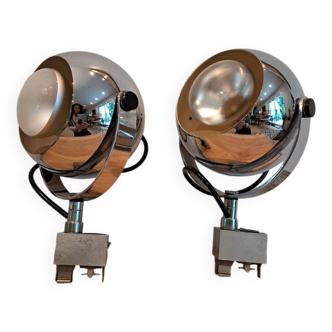 Pair of vintage Eyeball style chrome wall lights (spotlights)