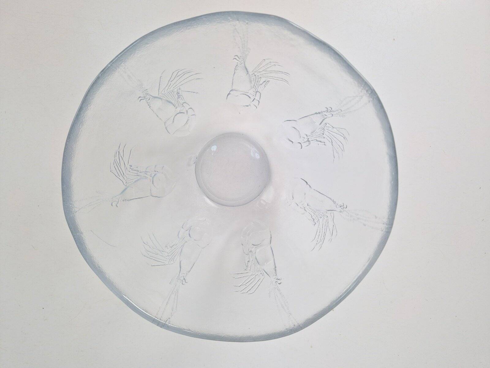 Vintage Glass Seafood Serving Bowl, Plate and Dinner Plates by Ann Warff for Kosta Boda, Sweden, 1970s, Set of 8