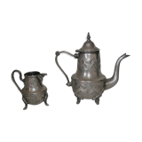 Old teapot "Le Cheval" and milk pot (SBA Fez) in silver metal