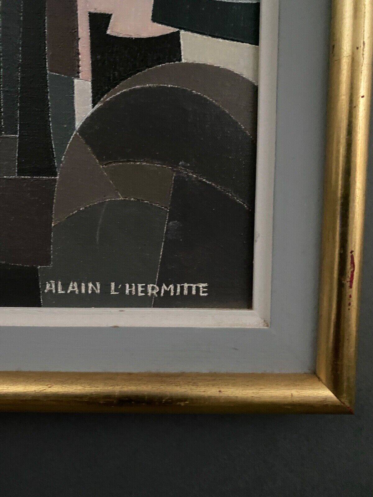 Oil on canvas Alain L'Hermitte Lhermitte geometric architecture 20th century