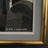 Huile sur toile Alain L'Hermitte Lhermitte architecture géométrique XXe