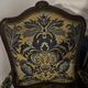 Louis XV style armchair in beech – Yellow/blue damask fabric with floral pattern.