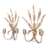 Pair of wall sconces XXth ears of wheat hollywood