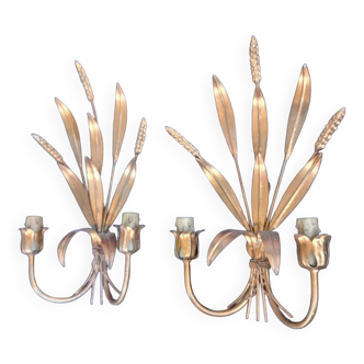 Pair of wall sconces XXth ears of wheat hollywood