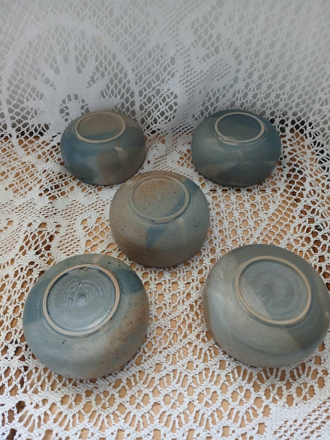 5 antique stoneware bowls