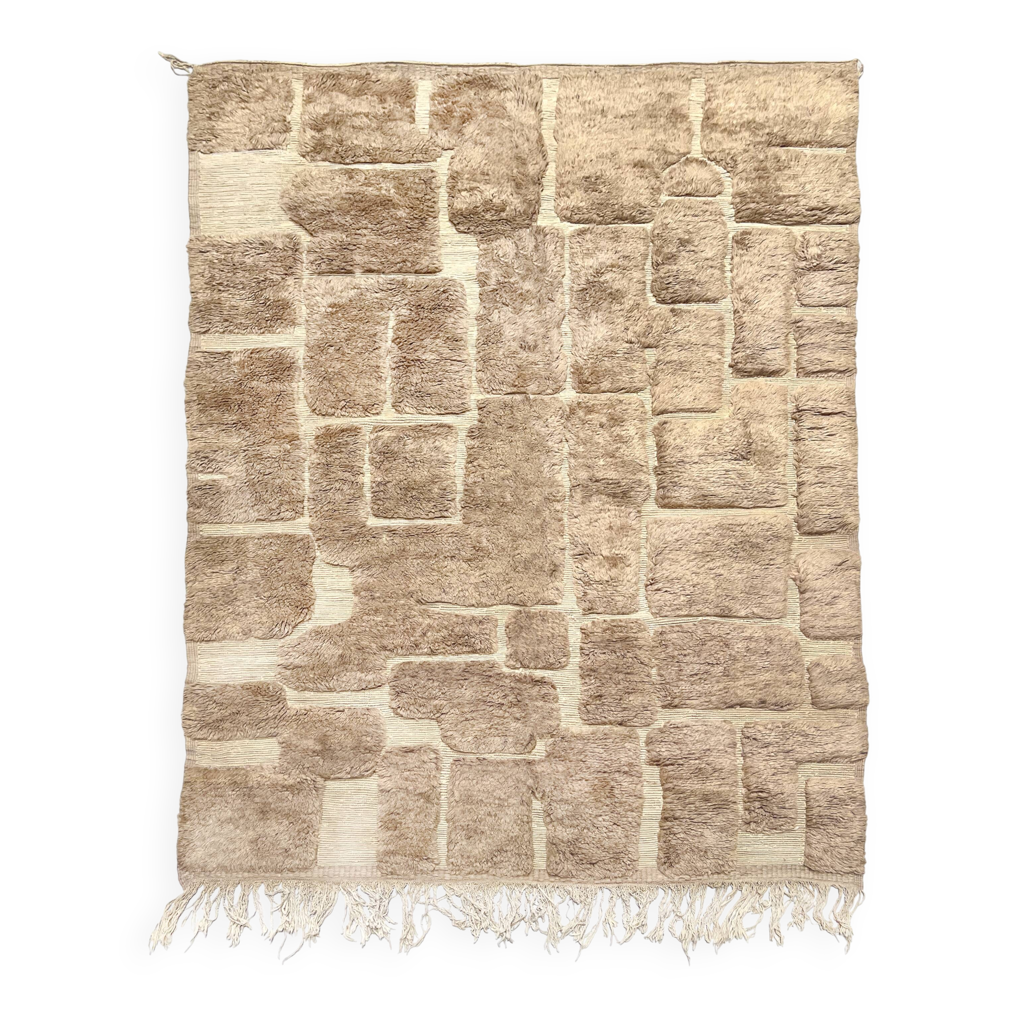 Berber rug M'rirt, iced brown with engraved patterns, 3.03x2.05m