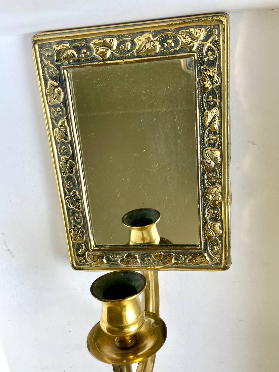 Vintage  Brass Wall mirrored Candle Sconce