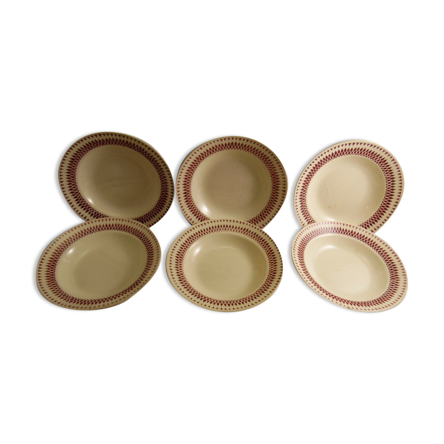 Service of 6 hollow plates in Faince of Badonviller decoration of red bevels