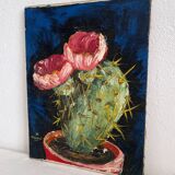Old oil painting on canvas cactus signed Claudel