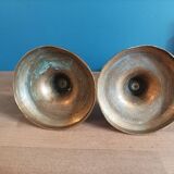 1 pair of weathered golden brass metal candlesticks