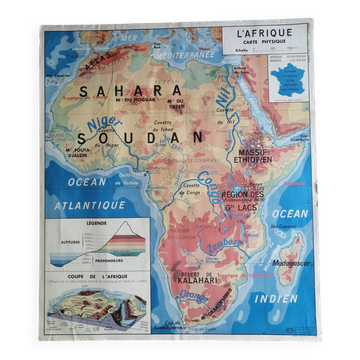 Carte scolaire vintage mdi: Afrique-Europe physique.